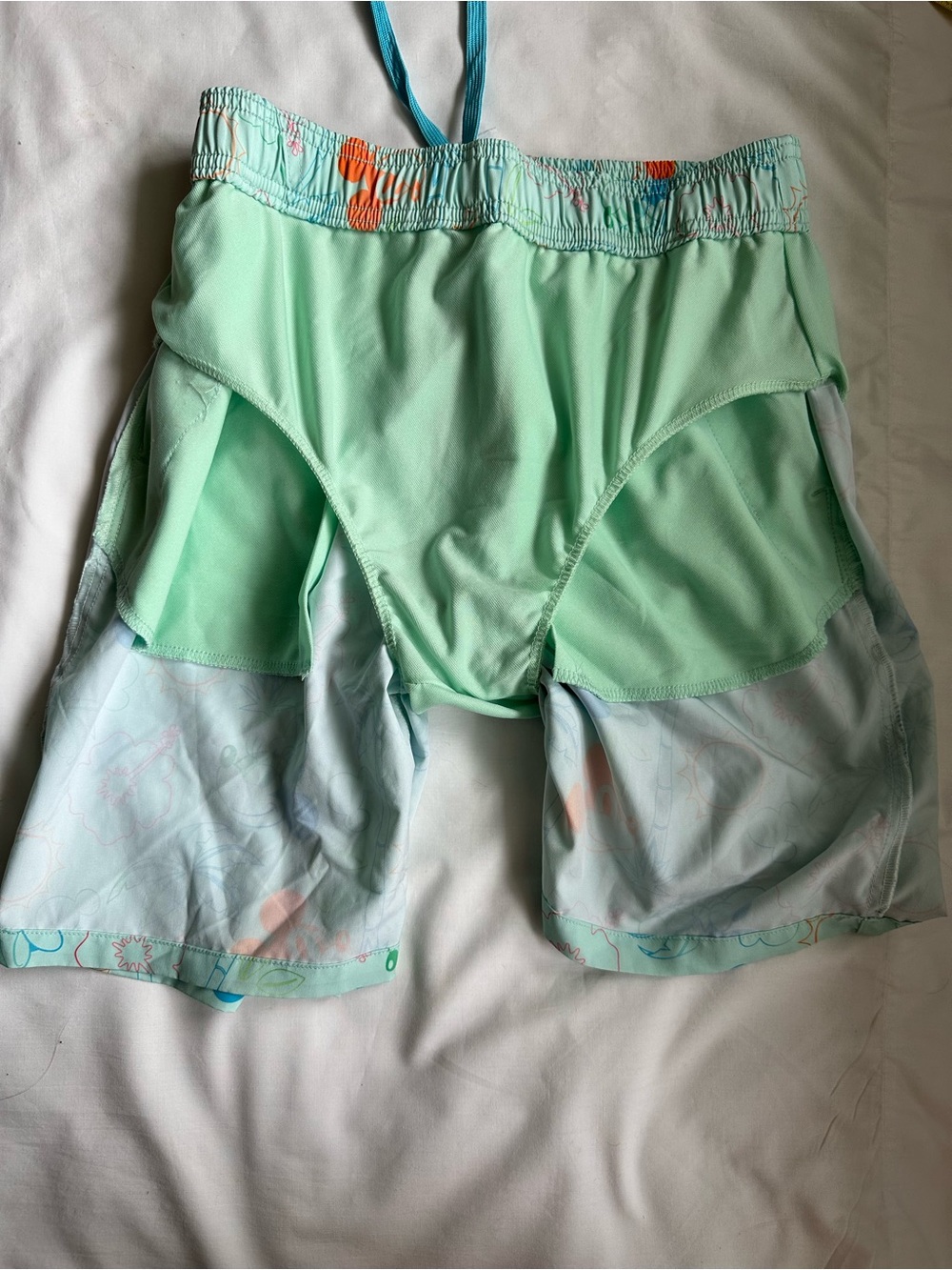 Disney Men’s Light Mint Blue Athletic Shorts with Orange & Blue Mickey Print - Picture 6 of 7